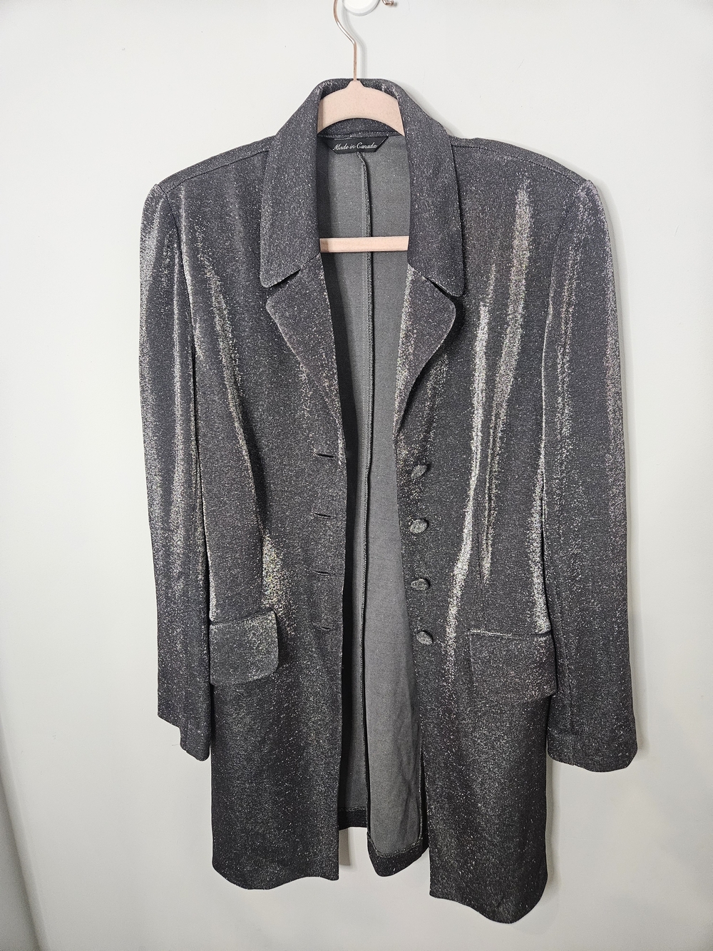 Vintage Le Chateau Silver Shimmer Long Blazer Jacket